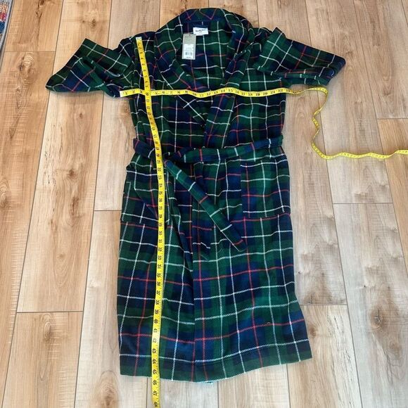 NWT Goodfellow Mens Fleece/Fuzzy Plaid Tartan Bath Robe Pockets Green/Blue Small - Picture 3 of 6